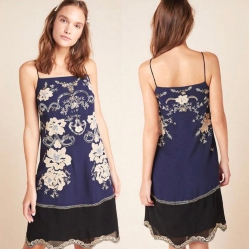 Anthropologie Allaire Embroidered Mini Slip Dress Size S